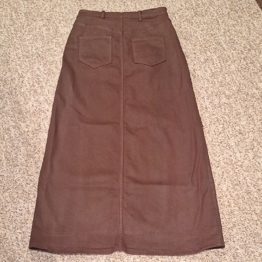 Anthropologie Pilcro Deep Rust Coated Denim Maxi Skirt - Picture 2 of 8